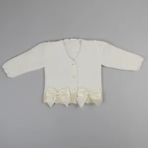 Baby Girls Knitted Cardigan with Lace Trim - Cream