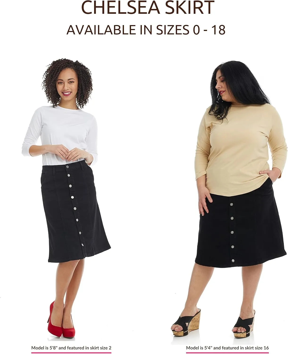 ESTEEZ Knee Length Flary A-Line Stretch Denim Jean Skirt for Women with Pockets - Chelsea