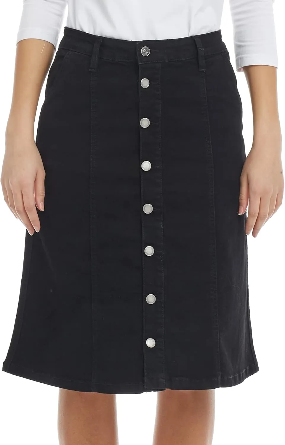 ESTEEZ Knee Length Flary A-Line Stretch Denim Jean Skirt for Women with Pockets - Chelsea