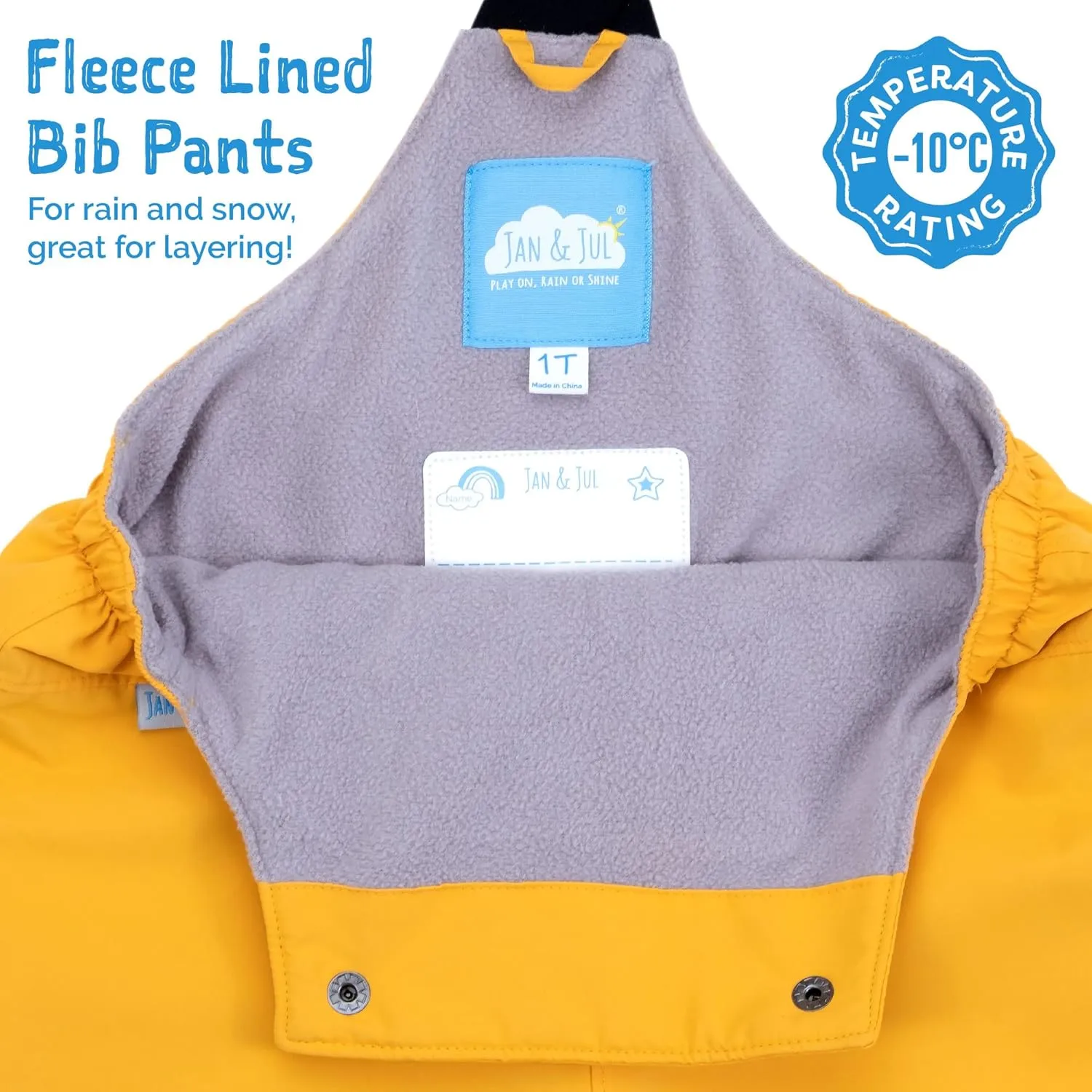 JAN & JUL Waterproof Snow Bib Pants with Fleece-Lining, Overalls for Toddlers and Kids