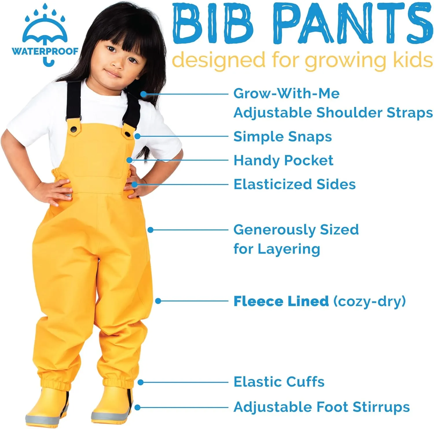 JAN & JUL Waterproof Snow Bib Pants with Fleece-Lining, Overalls for Toddlers and Kids