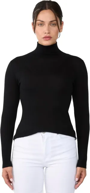 JENNIE LIU Tissue Weight Cashmere Silk Rib-Knit Turtleneck Sweater