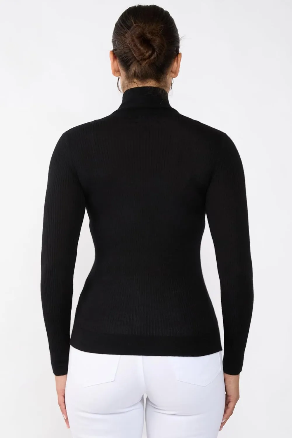 JENNIE LIU Tissue Weight Cashmere Silk Rib-Knit Turtleneck Sweater