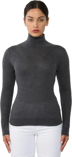 JENNIE LIU Tissue Weight Cashmere Silk Rib-Knit Turtleneck Sweater