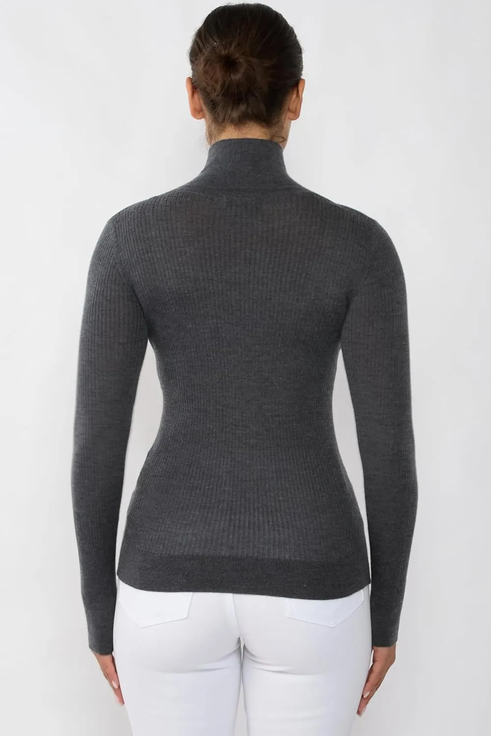 JENNIE LIU Tissue Weight Cashmere Silk Rib-Knit Turtleneck Sweater
