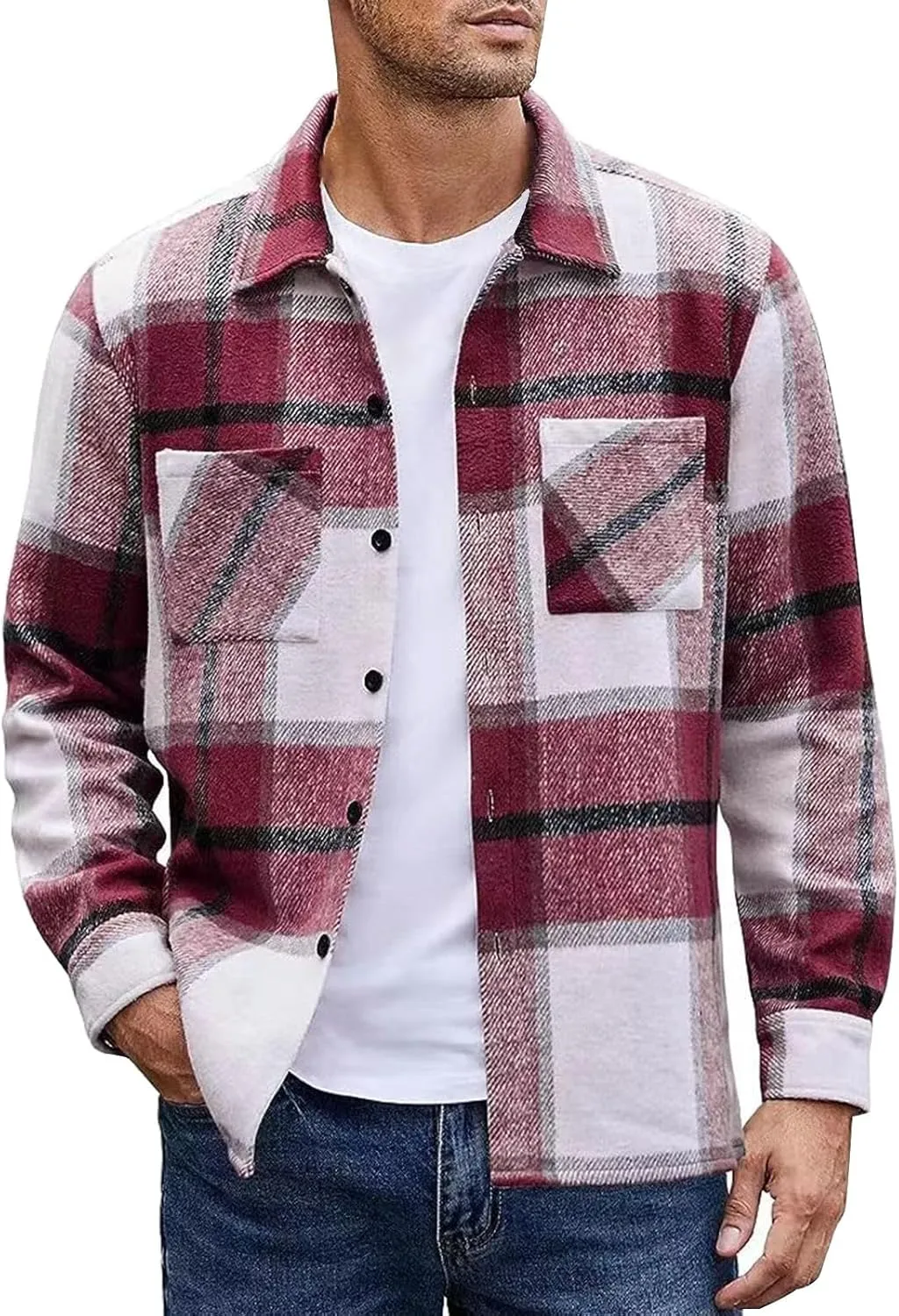 Mens Clothing Coats Jacket Vintage Jacket Coat and Long Coat Long Sleeve Button Coat White Long Sleeve Shirt Men