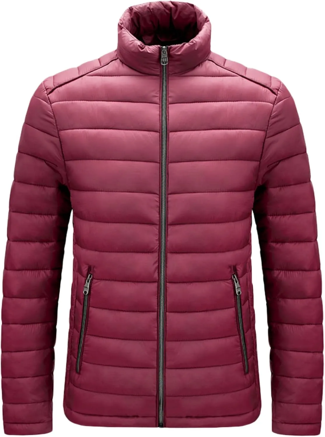 Men's Down Jackets & Coats No Hood Waterproof Full Zip Up Winter Warm Down Jacket Quilted Insulated Puffy Jackets