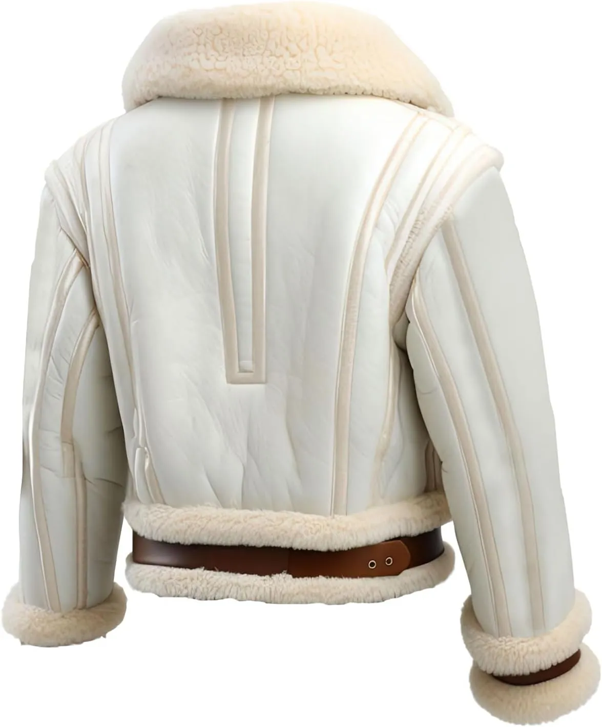 Men’s White Genuine Sheepskin Sherpa Shearling Faux Fur Lined Aviator Flight Pilot Winter Warm B3 Bomber Leather Jacket