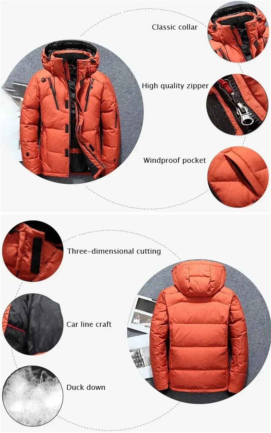 Men's Winter Puffer Jacket Lightweight Packable Thick Warm Parkas Male Hooded Zipper Down Jacket