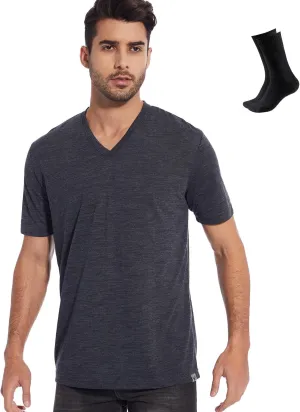 MERINNOVATION Mens Merino Wool V Neck T-Shirt Wicking Merino Wool Undershirt Lightweight Base Layer Hiking Travel