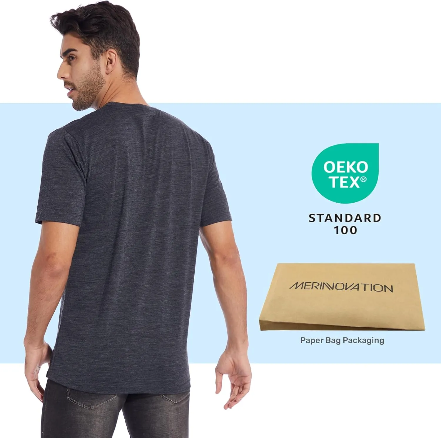 MERINNOVATION Mens Merino Wool V Neck T-Shirt Wicking Merino Wool Undershirt Lightweight Base Layer Hiking Travel