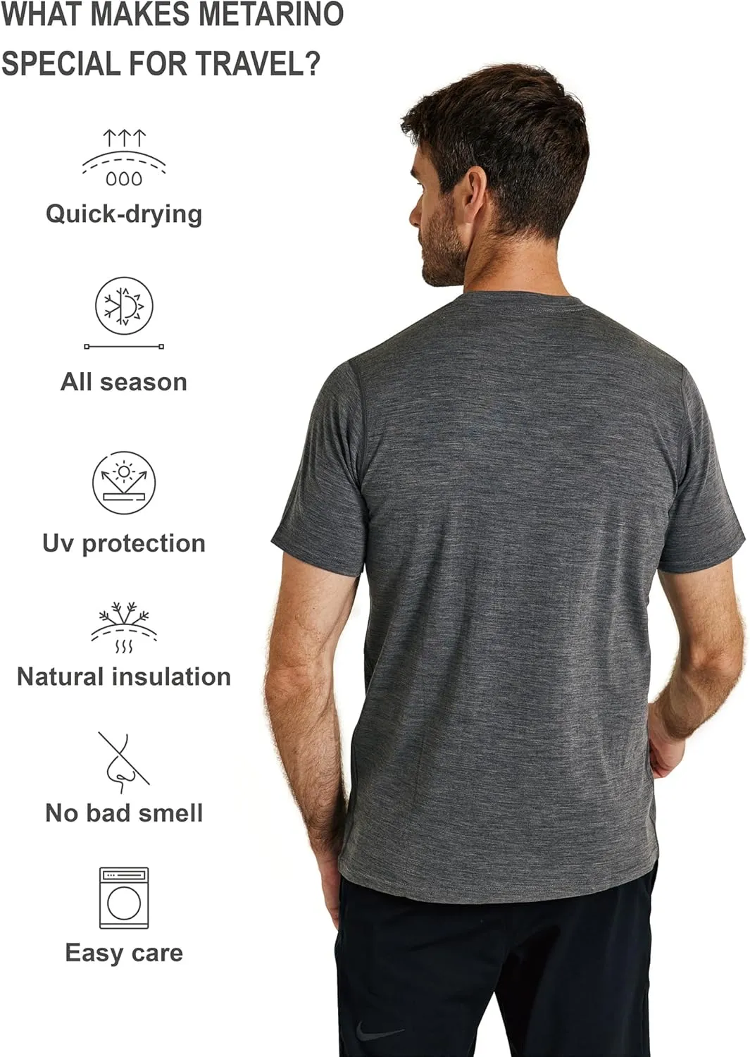 METARINO Men’s Merino Wool T-Shirt Short Sleeve Athletic Tees Lightweight Base Layer Undershirt for Running,Workout