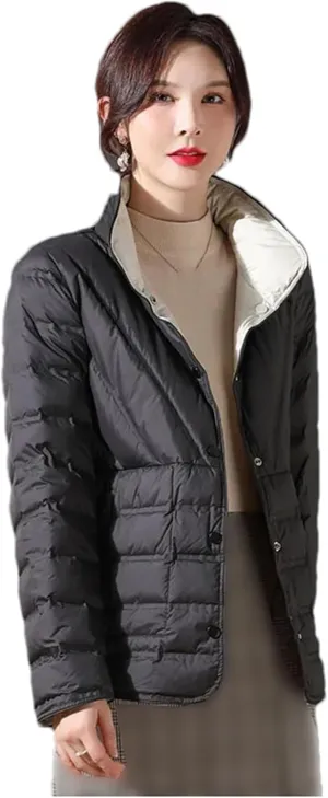 Mnjyihy Women Winter Puffer Jacket White Duck Down Lightweight Reversible Female Parkas Casual Short Coat