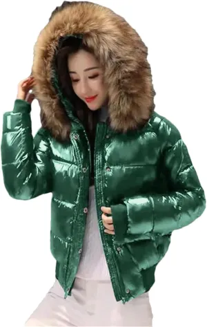 Pulcykp Women Large Warm Puffer Coat Winter Thicken Down Jacket Short Parkas