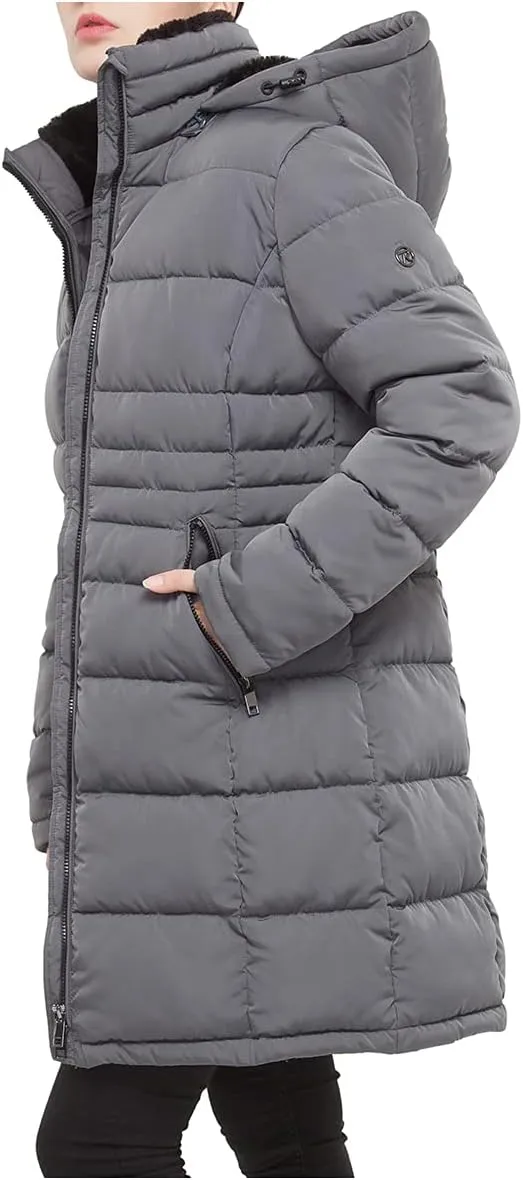 Rokka&Rolla Women's Maxi Winter Coat Long Puffer Jacket with Faux Fur Lined Hood