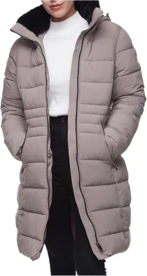 Rokka&Rolla Women's Maxi Winter Coat Long Puffer Jacket with Faux Fur Lined Hood