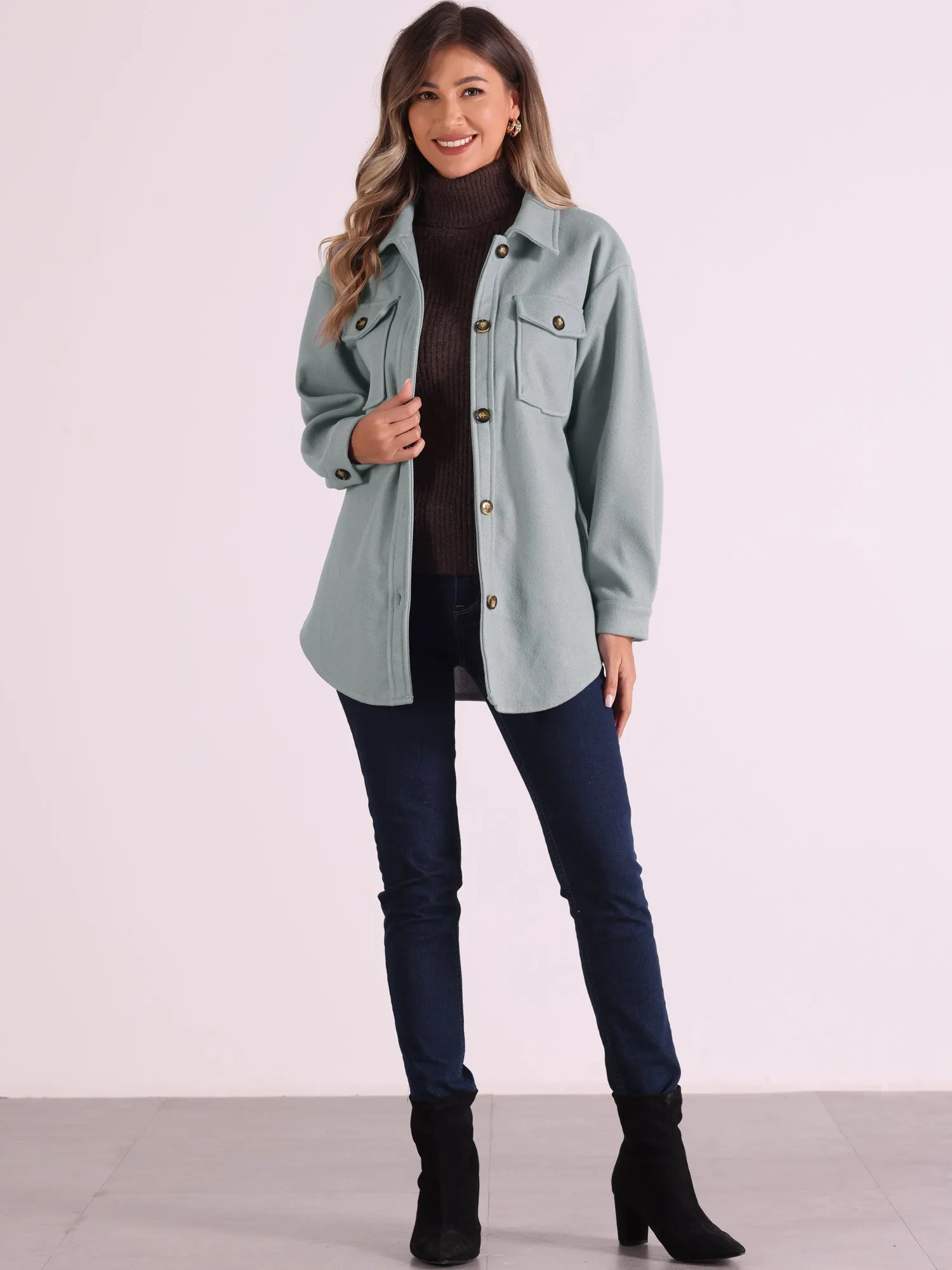 Solid Color Button Down Peacoat Belted Casual Trench Jacket