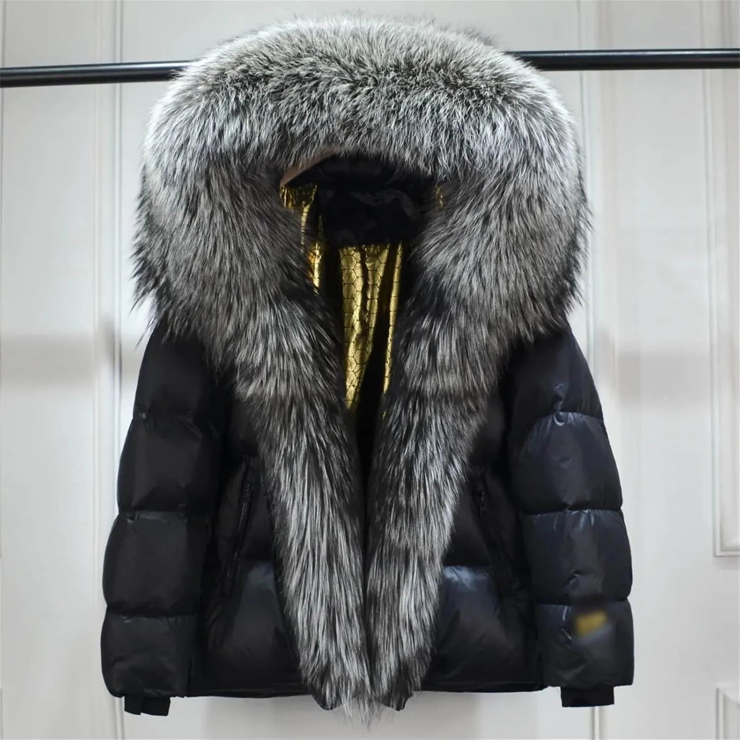 Women Winter Hooded Puffer Coat Large Fur Down Jacket Loose Waterproof Parkas Zipper Outerwear