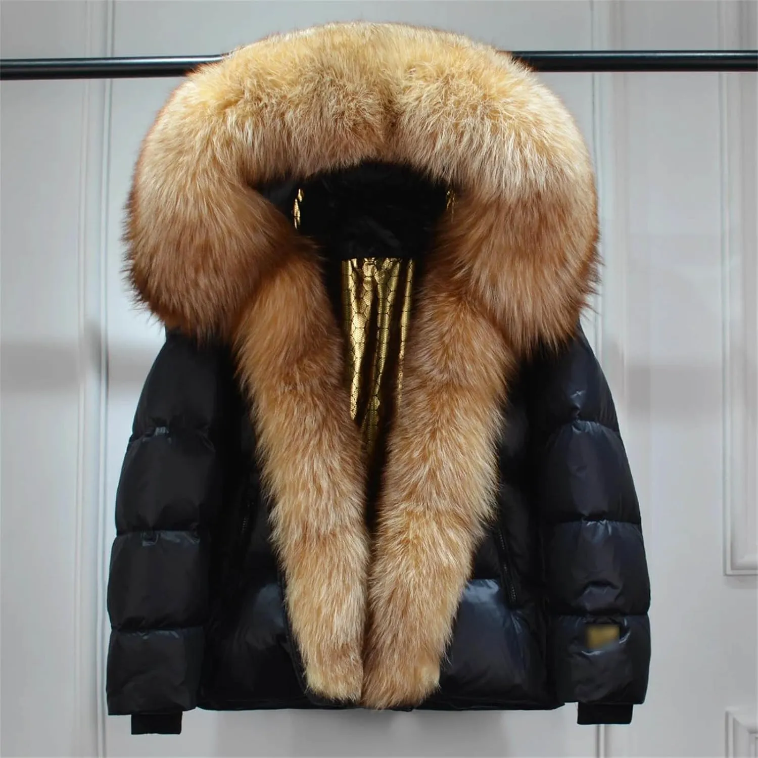 Women Winter Hooded Puffer Coat Large Fur Down Jacket Loose Waterproof Parkas Zipper Outerwear