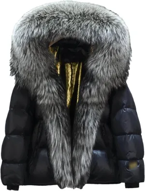 Women Winter Hooded Puffer Coat Large Fur Down Jacket Loose Waterproof Parkas Zipper Outerwear