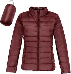 Womens 2024 Winter Down Coats Lightweight Petite Hoodless Zip Up Puffer Jackets Casual Warm Long Sleeve Sport Outwear