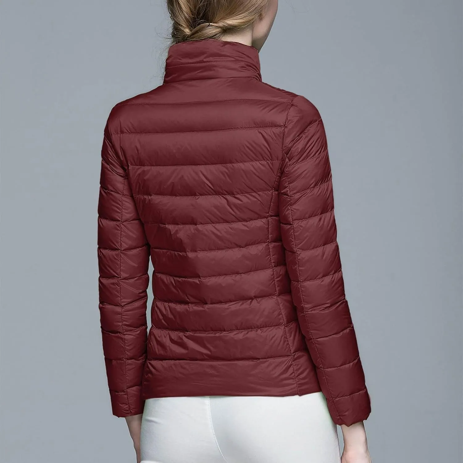 Womens Lightweight Puffer Jacket Winter Warm Windproof Hoodless Down Coat Slim Fit Cropped Zipper Long Sleeve Outwear