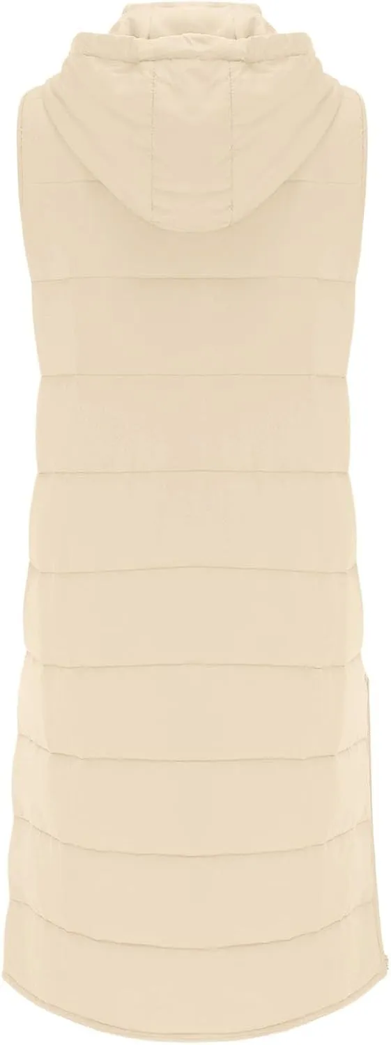 Women's Long Vest Sleeveless Lightweight Puffer Jacket Down Coat Quilted Vest Hood Warm Winter with Pocket Plus Size