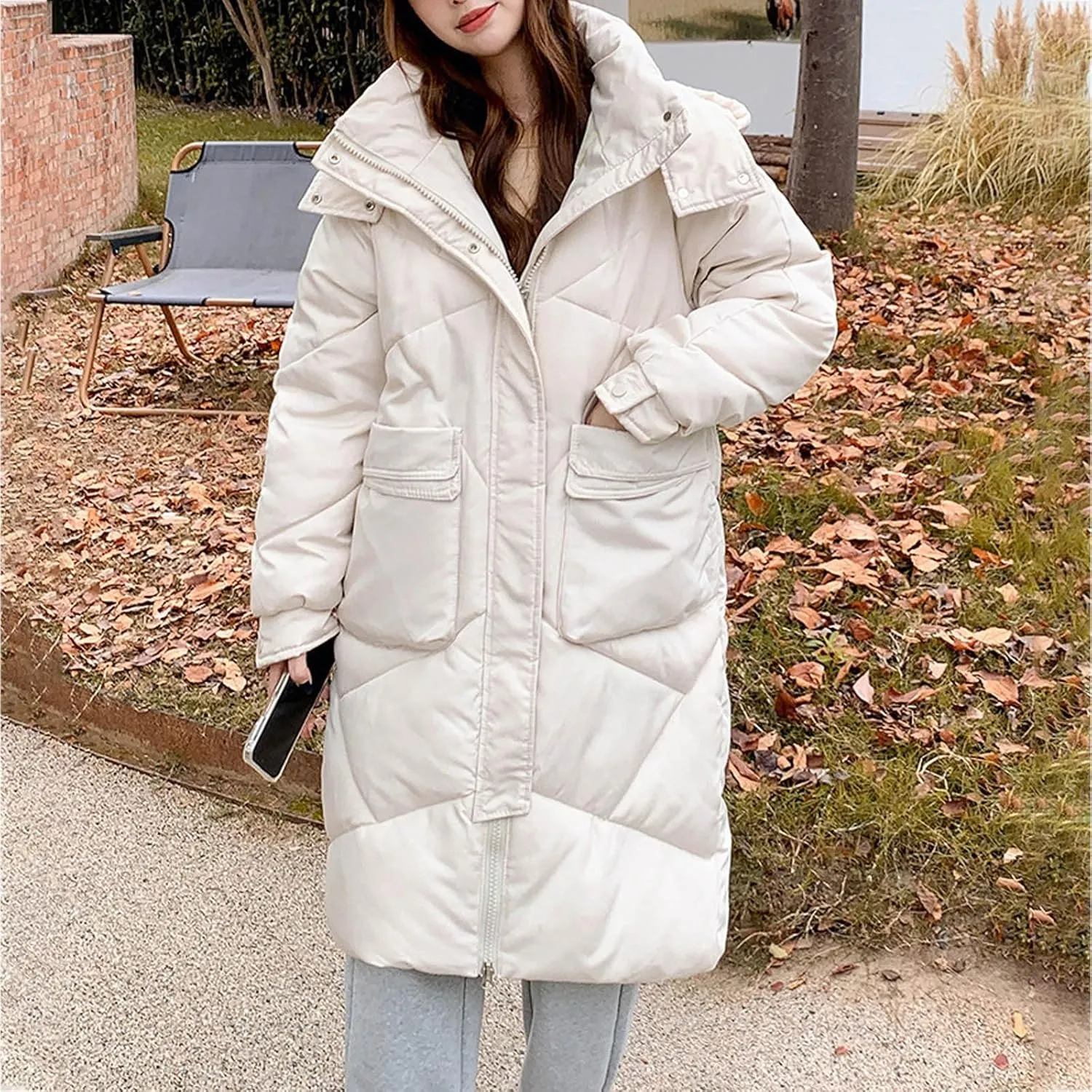 Women's Long Winter Puffer Coat Windproof Warm Maxi Down Jacket Quilted Thickened Hood Parka Down Coats Outerwear