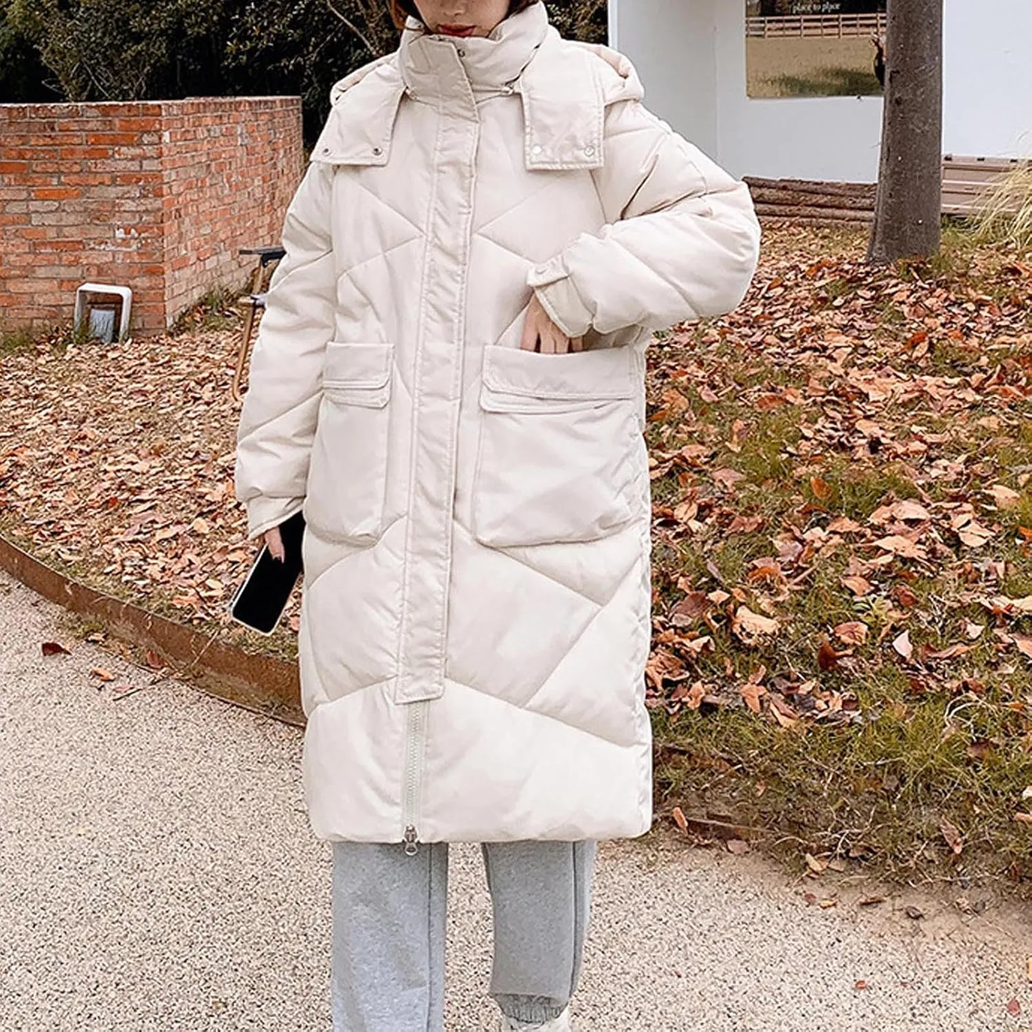 Women's Long Winter Puffer Coat Windproof Warm Maxi Down Jacket Quilted Thickened Hood Parka Down Coats Outerwear