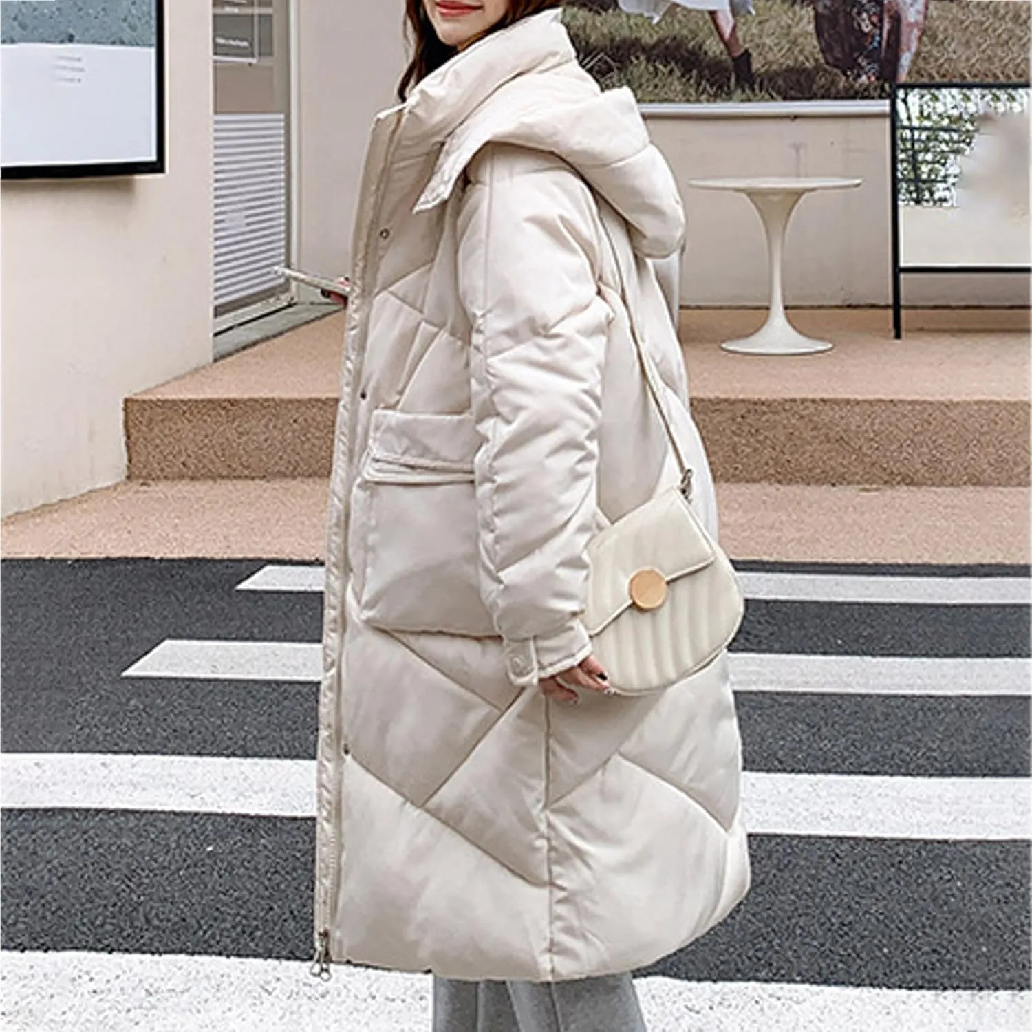 Women's Long Winter Puffer Coat Windproof Warm Maxi Down Jacket Quilted Thickened Hood Parka Down Coats Outerwear