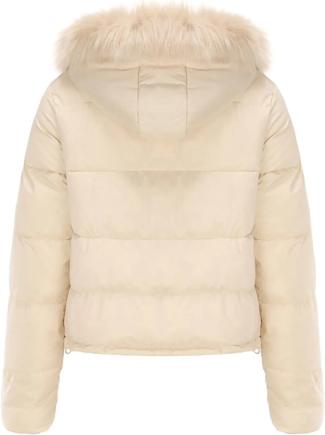 Women's Puffer Jacket Warm Zip Up Crop Down Jacket Thickened Quilted Parkas Faux Fur Removable Hood Outerwear Pockets