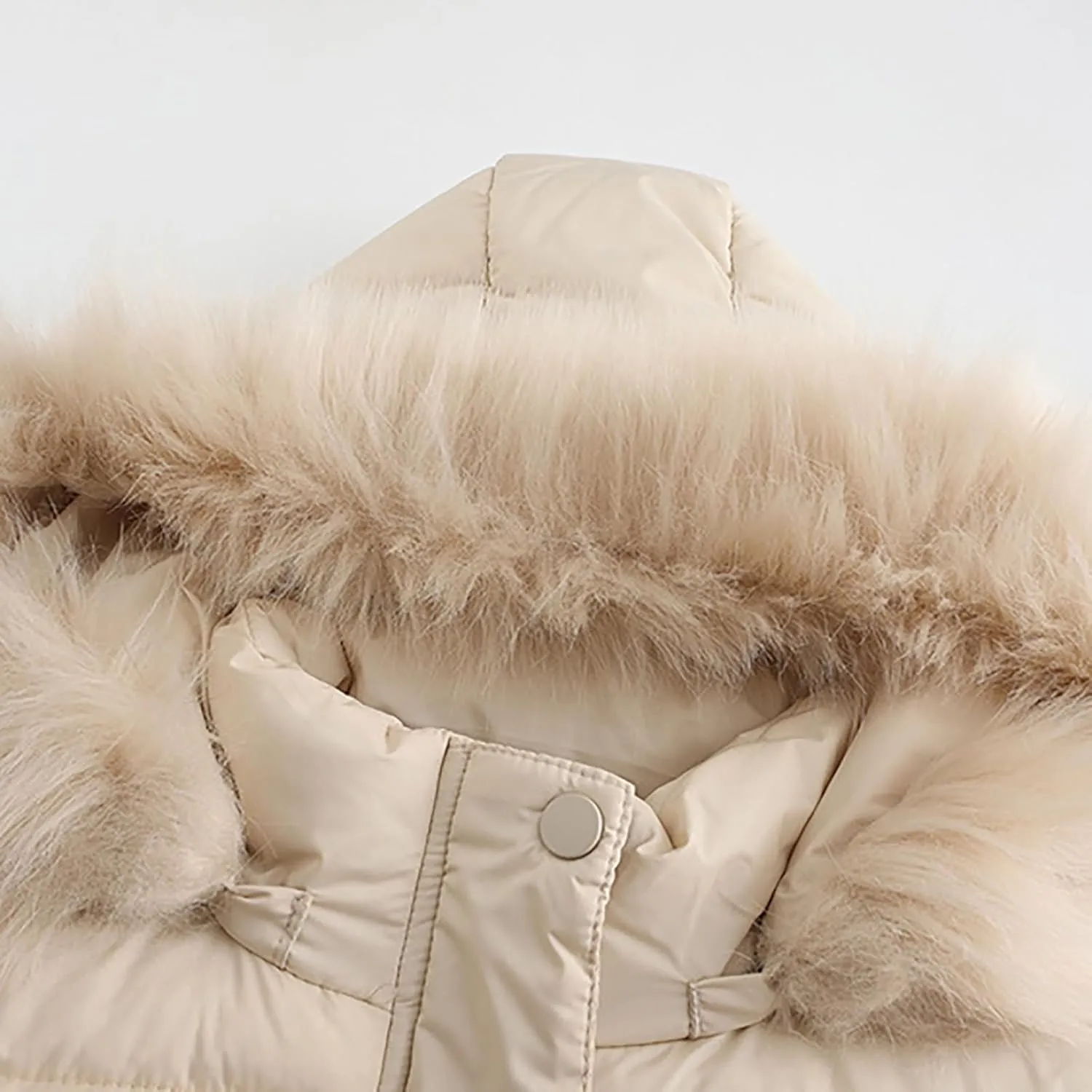 Women's Puffer Jacket Warm Zip Up Crop Down Jacket Thickened Quilted Parkas Faux Fur Removable Hood Outerwear Pockets