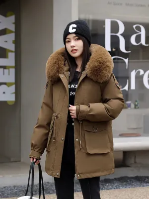 Women's Winter Coat -30 Degrees with Removable Liner Padded Winter Jacket Loose Warm Faux Fur Collar Hooded Parkas Coat Outerwear