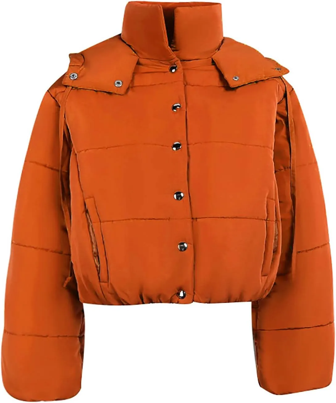XUNRYAN Womens Winter Warm Down Coats Long Sleeve Quilted Lightweight Puffer Jackets Crop Casual Button Down Overcoats Outer